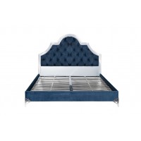 Кровать двуспальная с зеркальными вставками (синяя) KFC1096-66