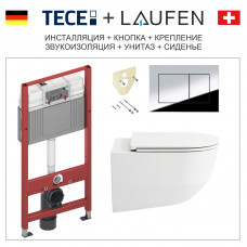 Комплект унитаз с инсталляцией клавиша хром Laufen Pro +Tece 8.6996.6.940.041.2