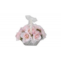 Искусственные цветы "Розовые розы в корзине из ротанга" D-D70070