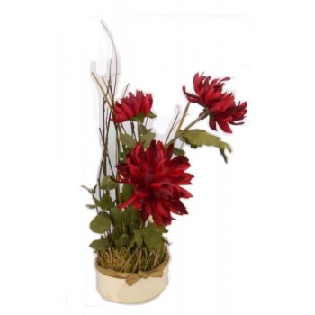 Искусственные цветы "Красные хризантемы в жестяном кашпо 42 см" D-D70040